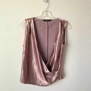 Zara Pink Metallic Sleeveless Drapey Wrap Top